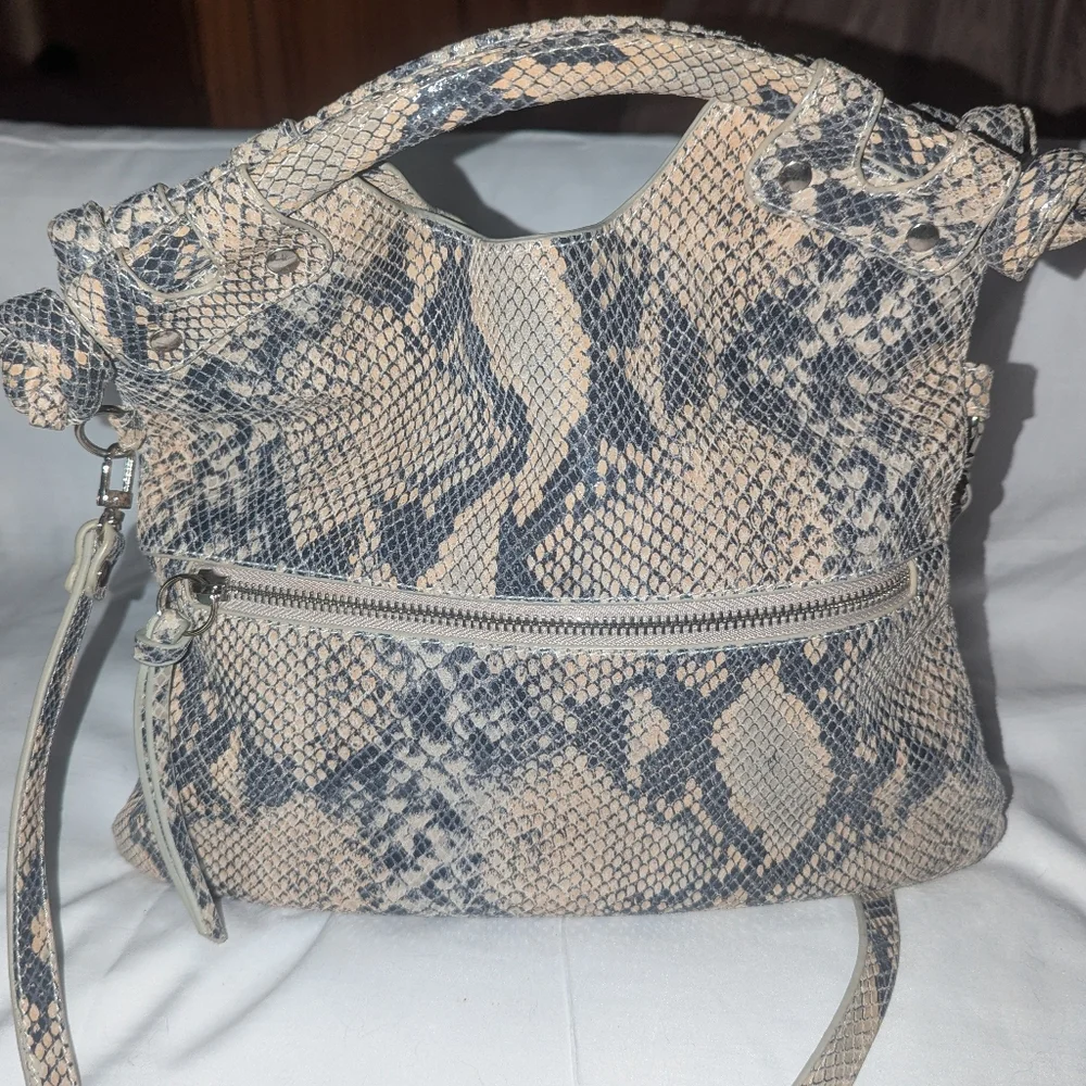 Pietro Alessandro Beige and Black Snakeskin Crossbody Bag